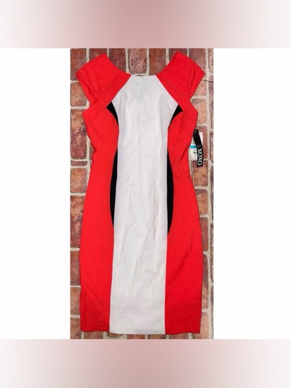 New XOXO Orange White Sleeveless Knee Length Dress Size 5/6 Bodycon Chic Preppy